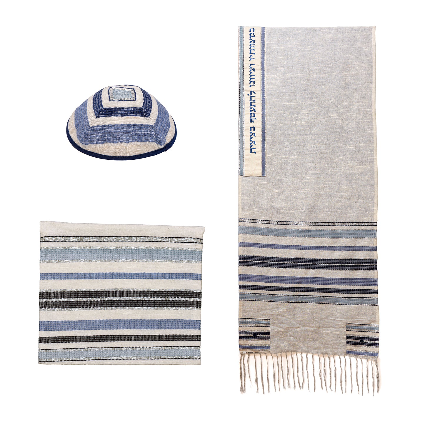 Blue Hand-Woven Tallit Set – Cotton and Silk