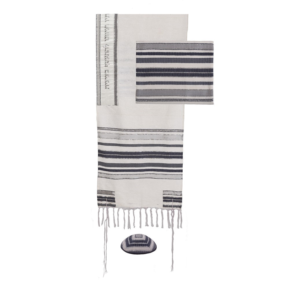 Gray Woven Tallit Set – Hand Woven Cotton and Silk