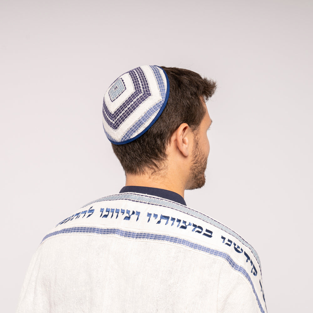Blue Hand-Woven Tallit Set – Cotton and Silk