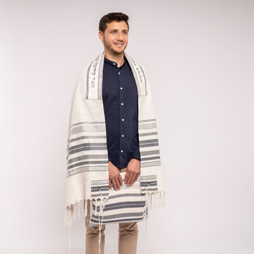 Gray Woven Tallit Set – Hand Woven Cotton and Silk