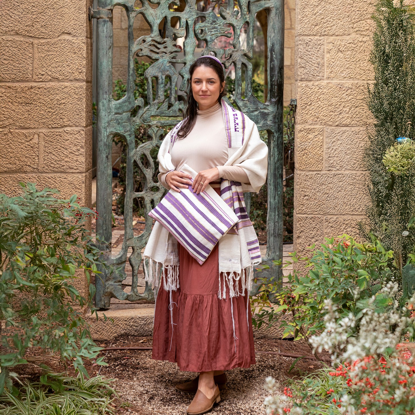 Gray and Pink Hand Woven Tallit Set