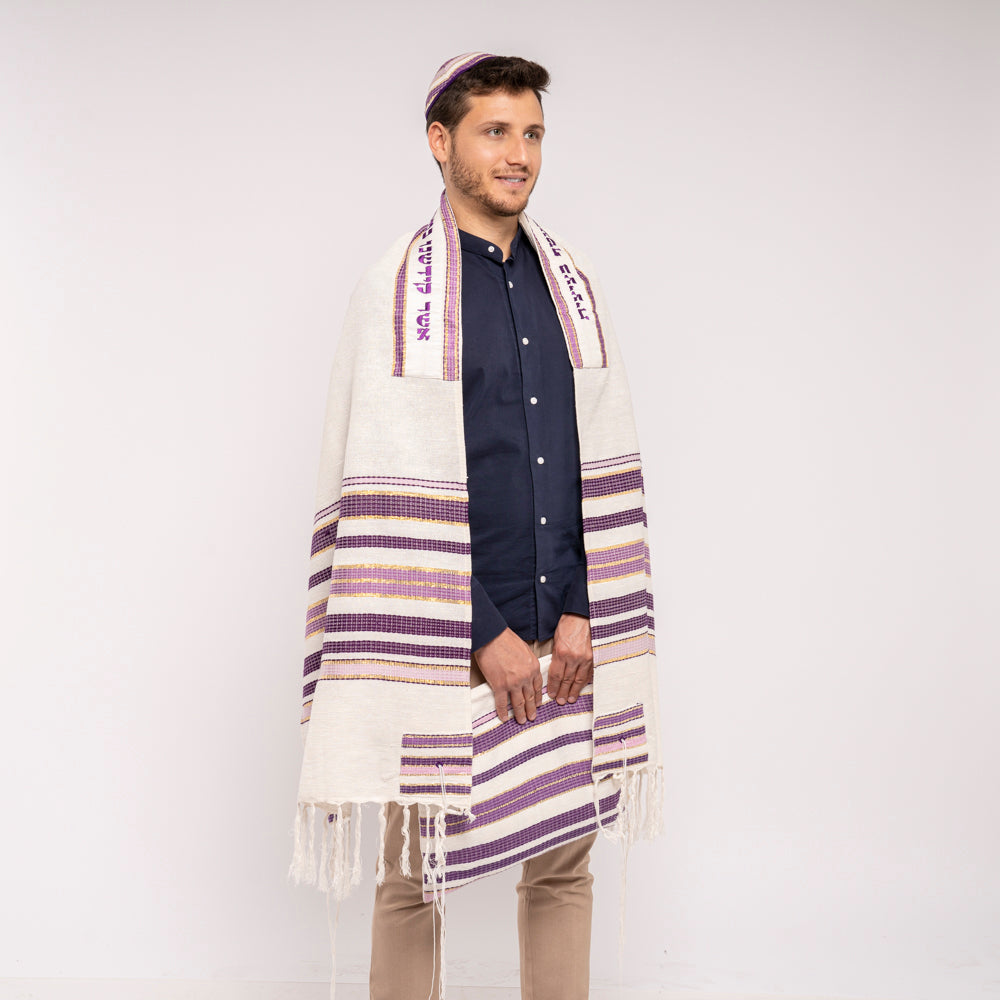 Gray and Pink Hand Woven Tallit Set