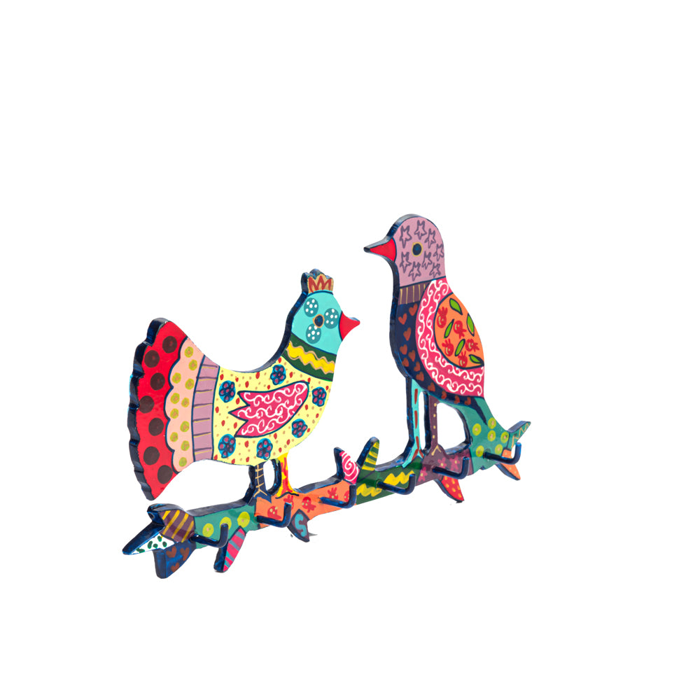 Hand-Painted Metal Key Holder - Birds