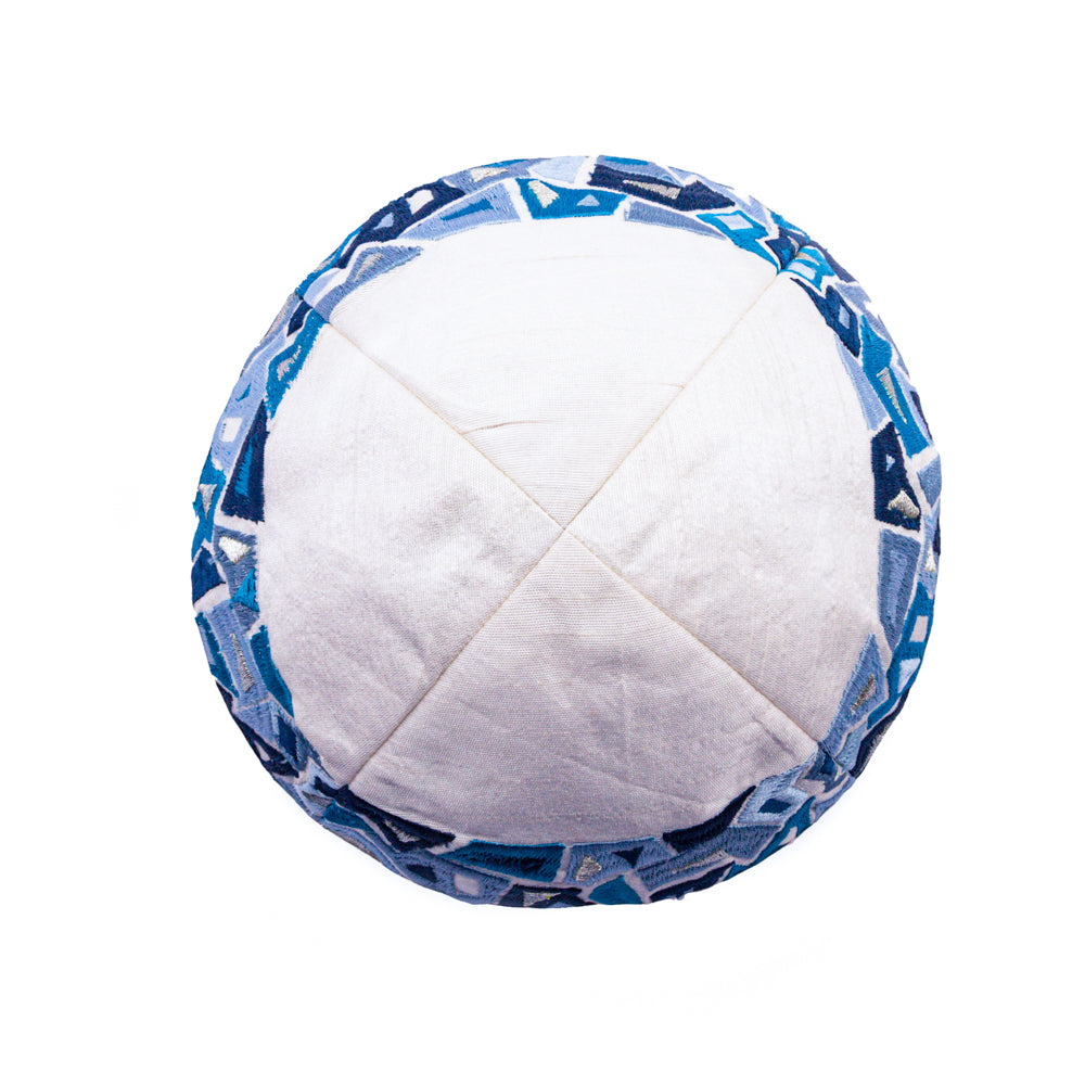 Embroidered Kippah - Blue Mosaic