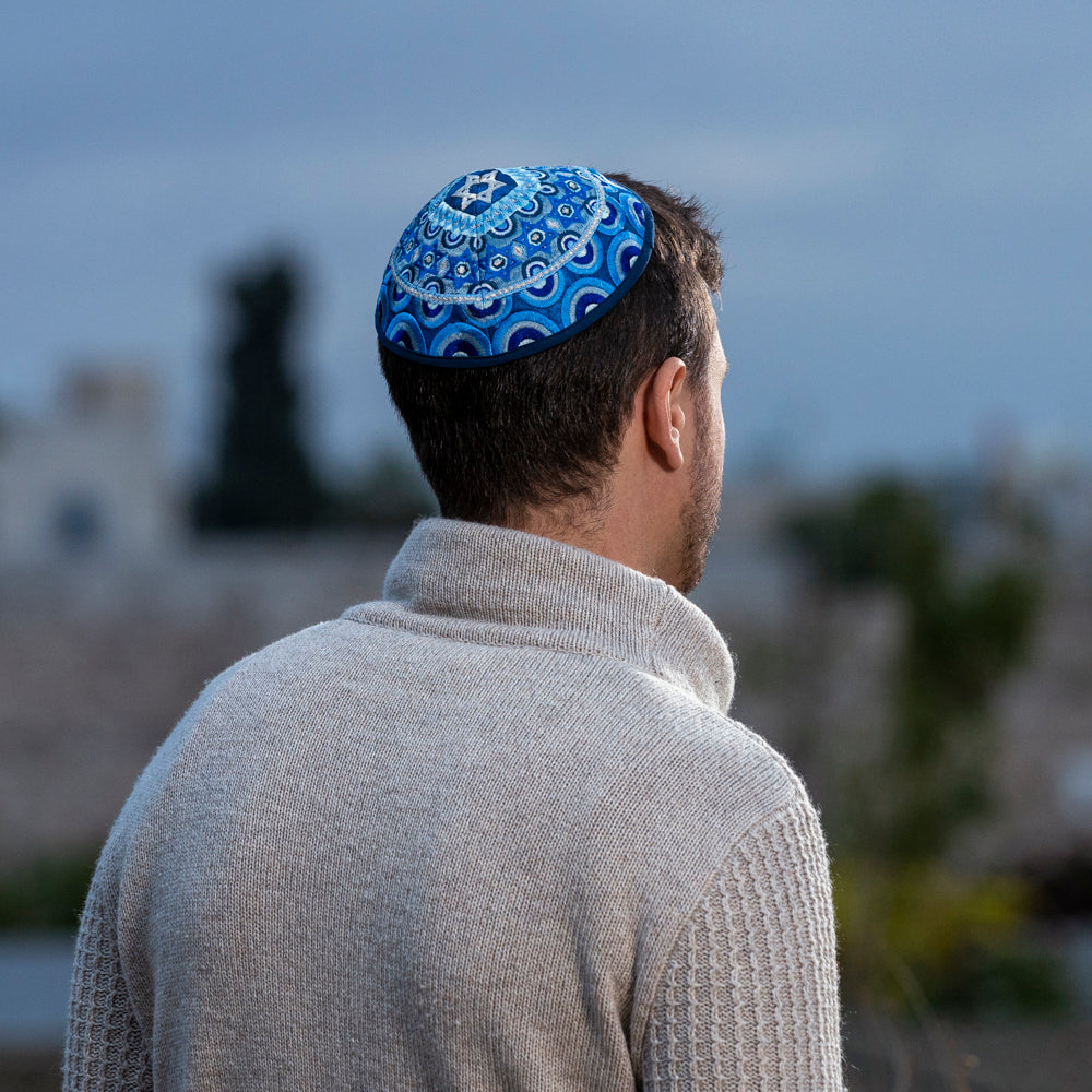Embroidered Kippah - Rainbow and Star of David