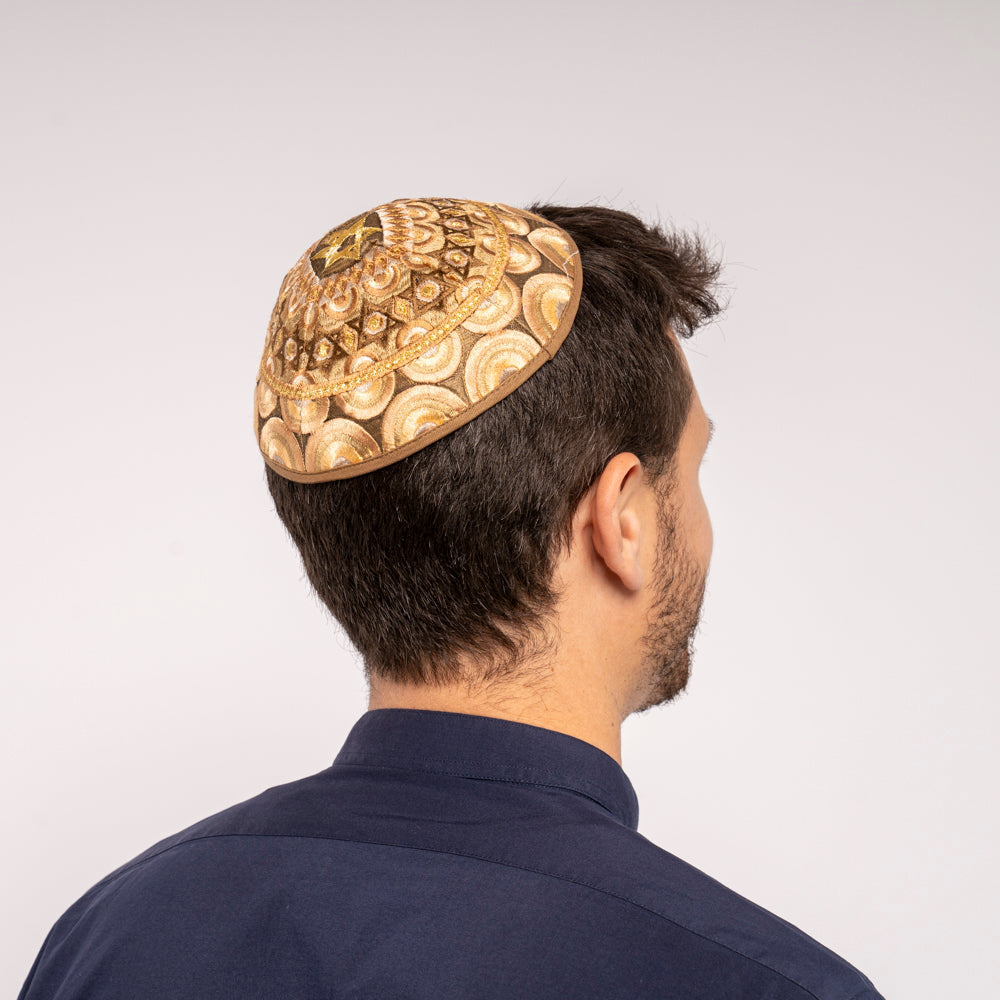 Embroidered Kippah - Rainbow and Star of David - Gold
