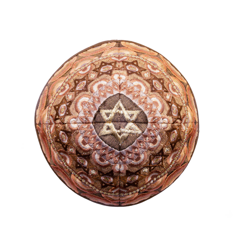 Embroidered Kippah - Rainbow and Star of David - Gold