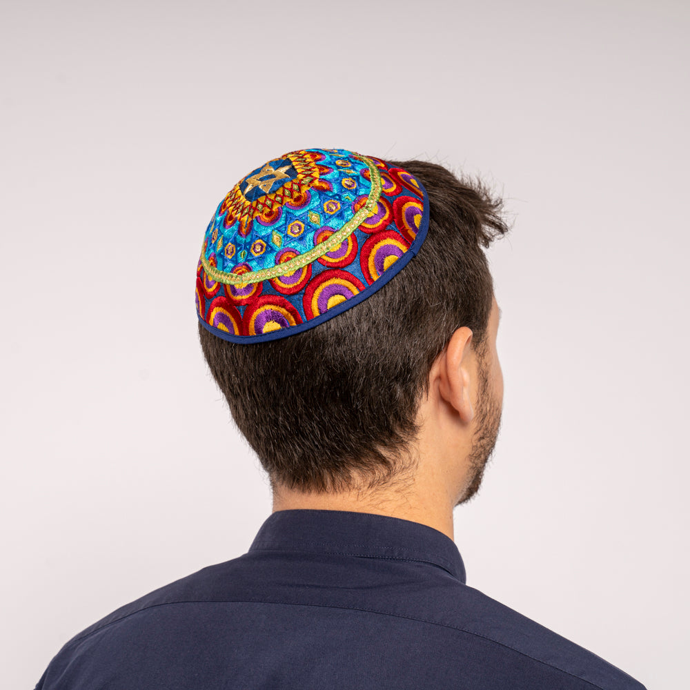 Embroidered Kippah - Rainbow and Star of David - Multicolored
