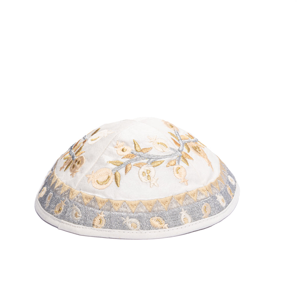 Embroidered Kippah - Gold Pomegranates