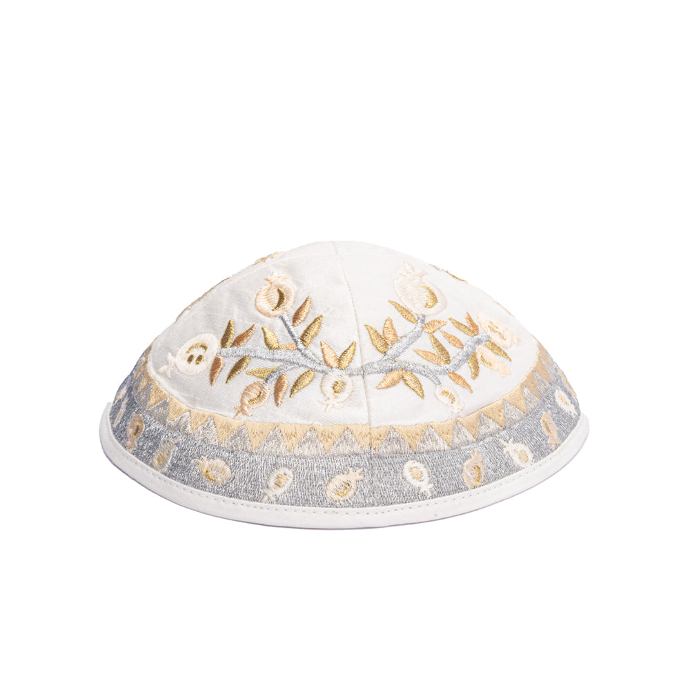 Embroidered Kippah - Gold Pomegranates