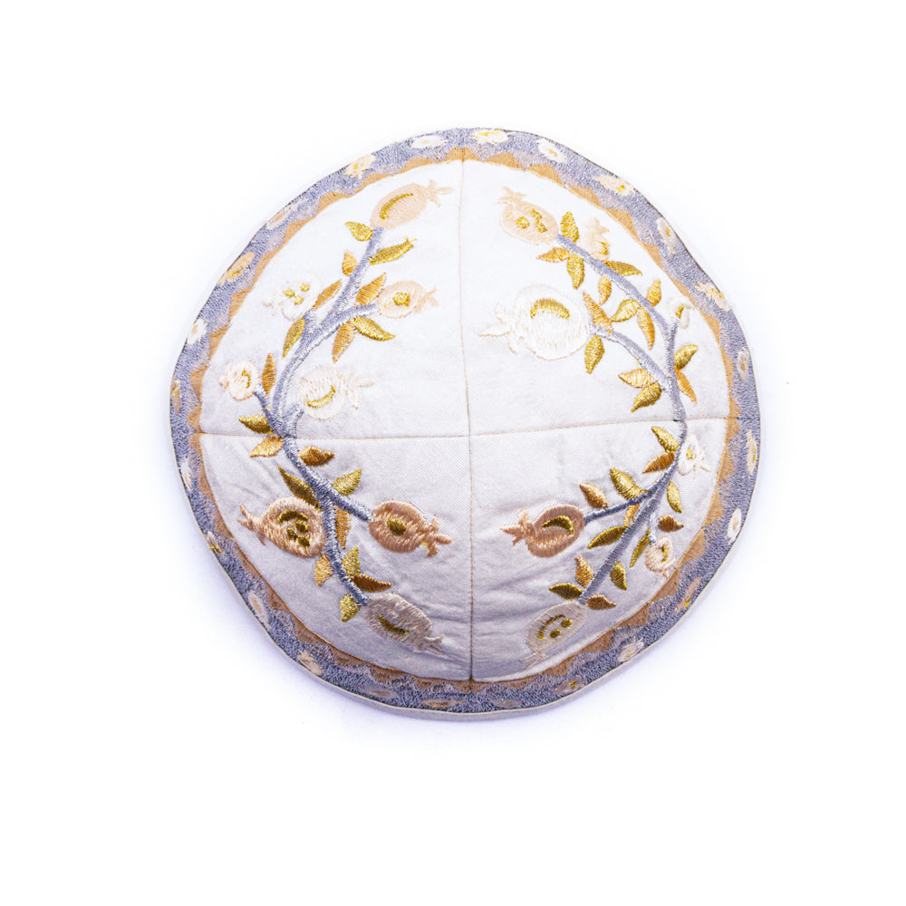 Embroidered Kippah - Gold Pomegranates
