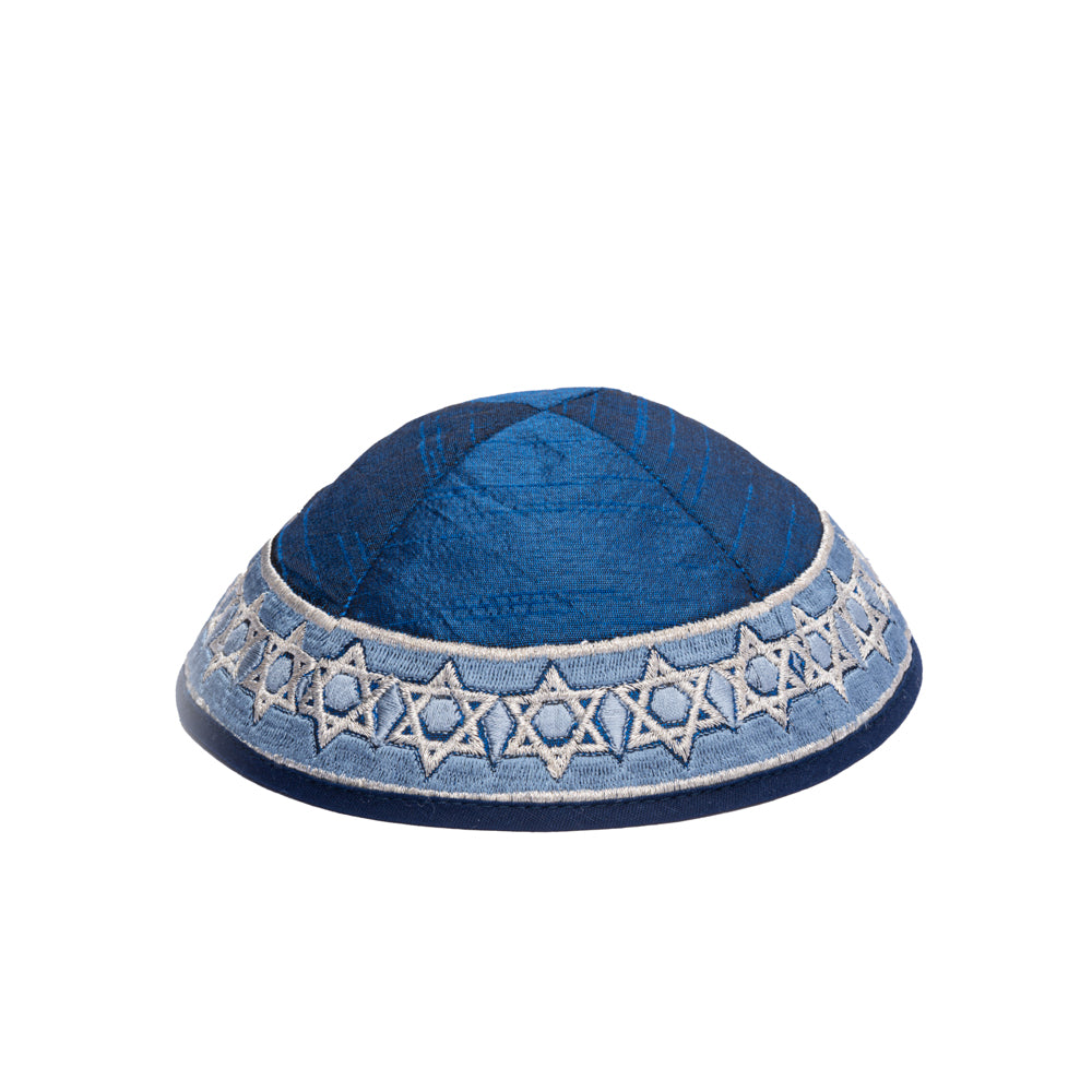 Embroidered Kippah - Star of David - Blue