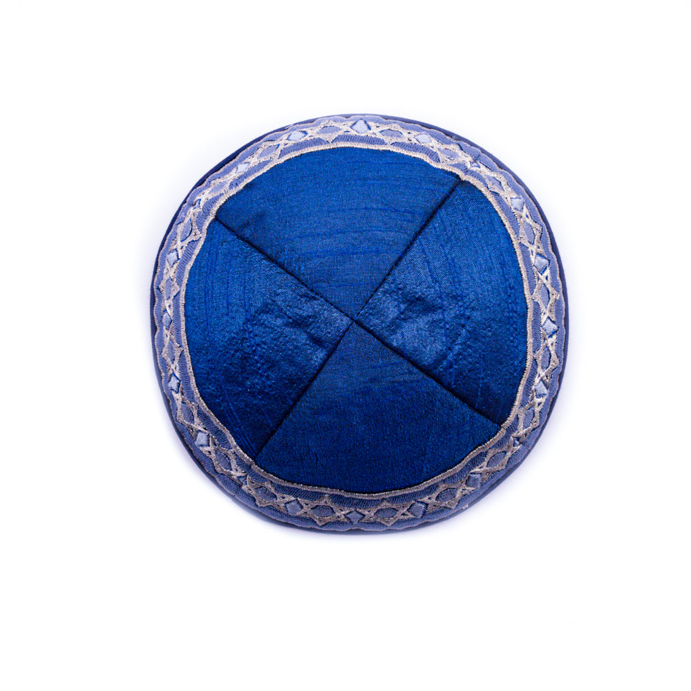 Embroidered Kippah - Star of David - Blue