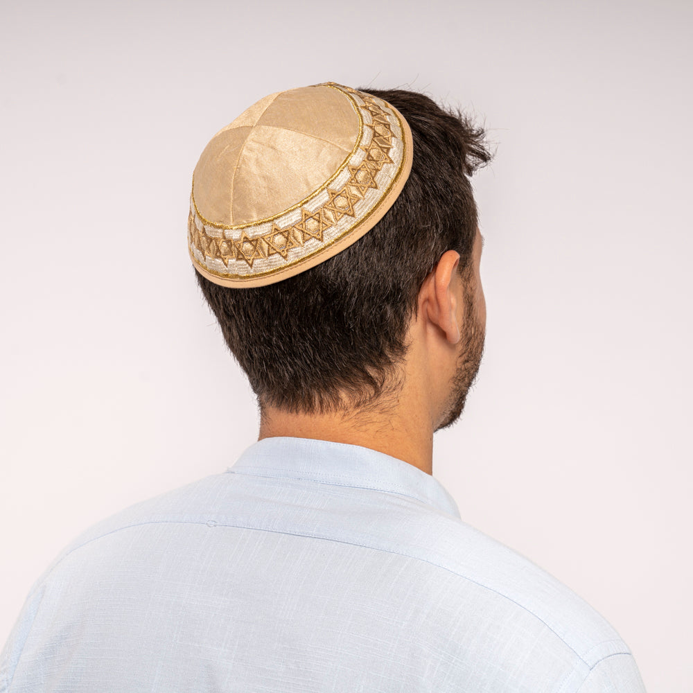 Embroidered Kippah - Star of David - Gold