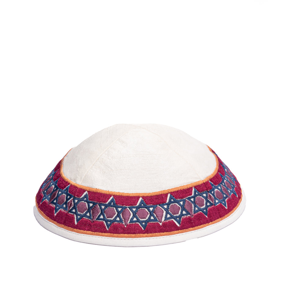 Embroidered Kippah - Star of David - Red