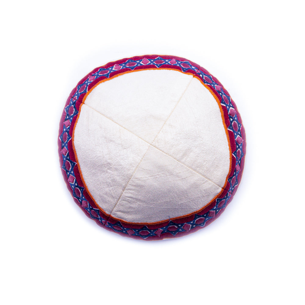 Embroidered Kippah - Star of David - Red