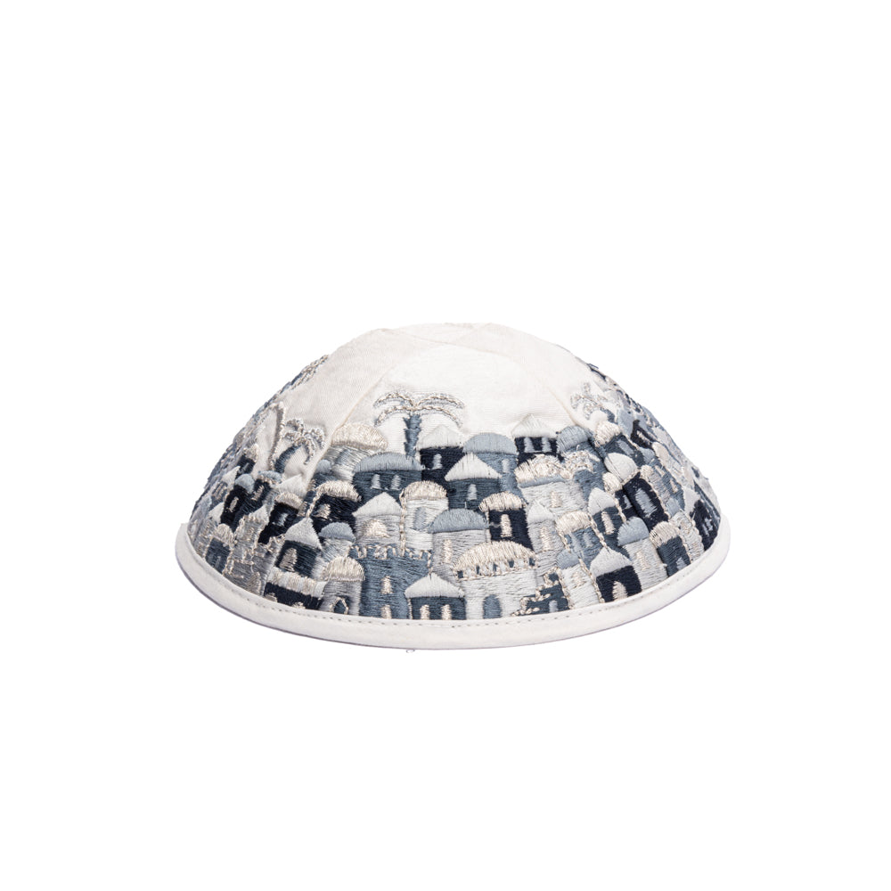 Premium Embroidered Kippah - Jerusalem - Black