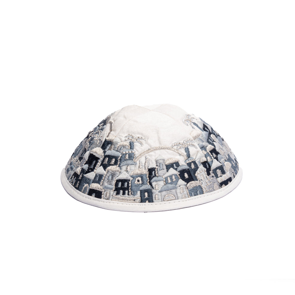 Premium Embroidered Kippah - Jerusalem - Black