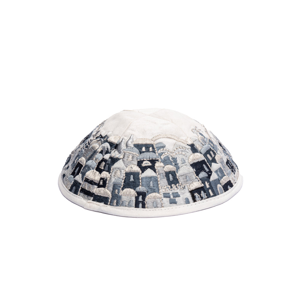 Premium Embroidered Kippah - Jerusalem - Black
