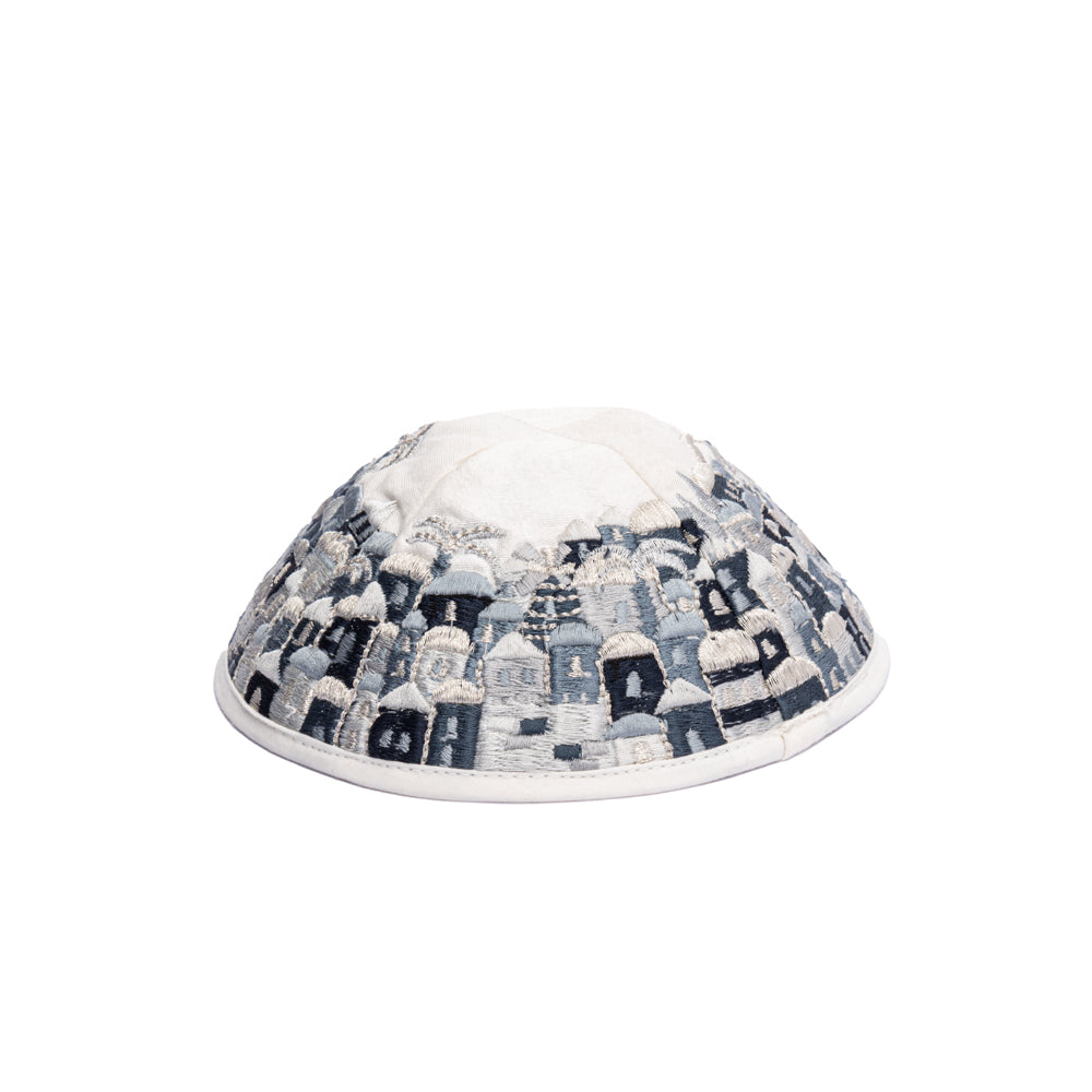 Premium Embroidered Kippah - Jerusalem - Black