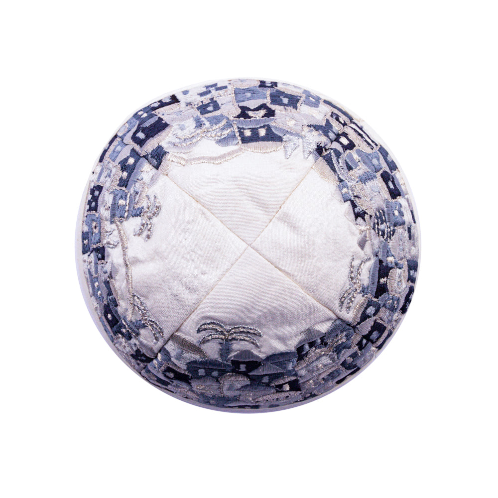 Premium Embroidered Kippah - Jerusalem - Black