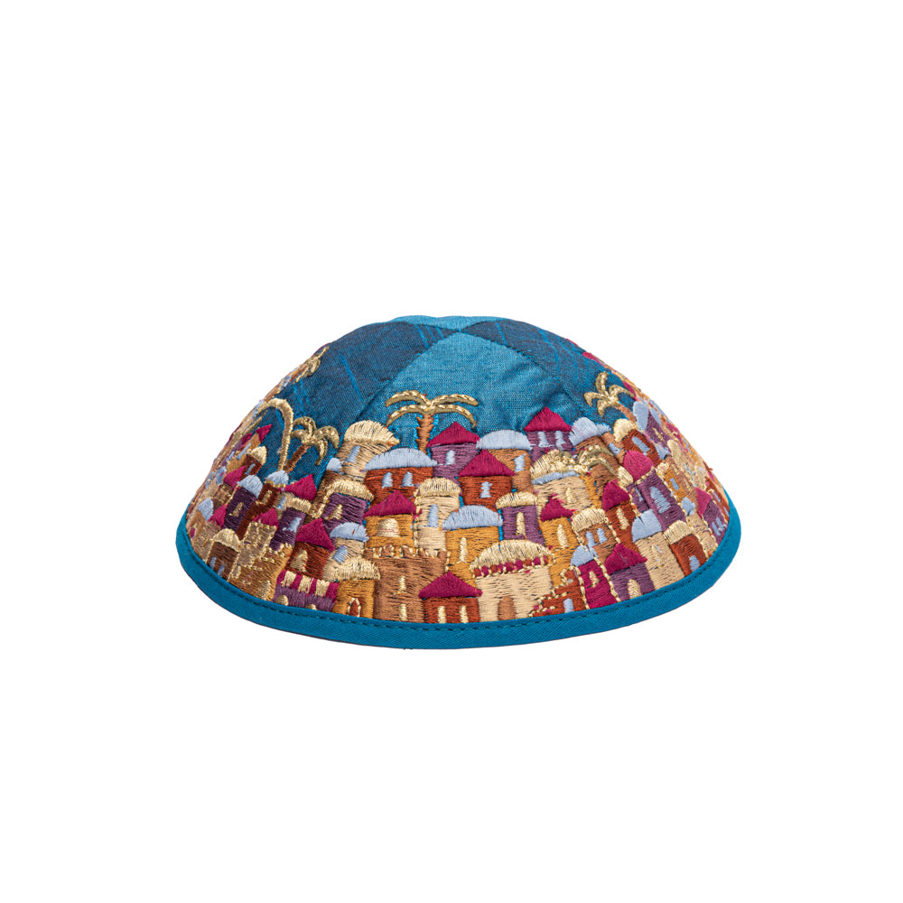 Premium Embroidered Kippah - Jerusalem - Multicolored