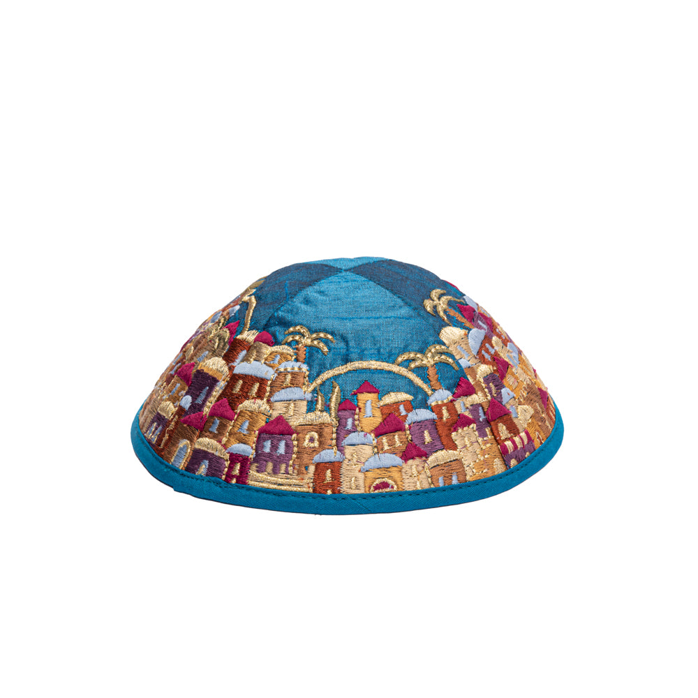 Premium Embroidered Kippah - Jerusalem - Multicolored
