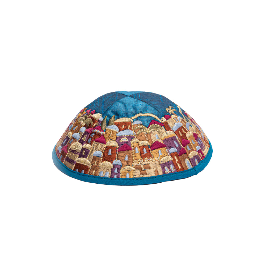 Premium Embroidered Kippah - Jerusalem - Multicolored