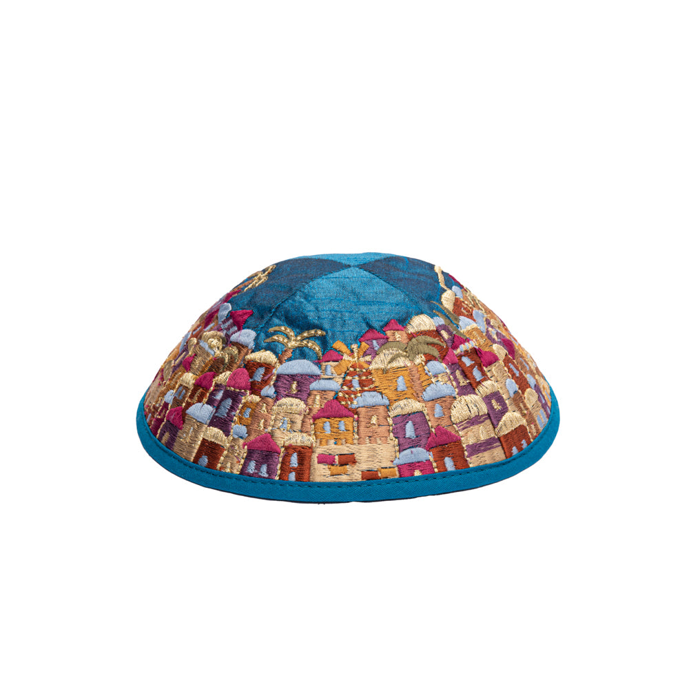 Premium Embroidered Kippah - Jerusalem - Multicolored