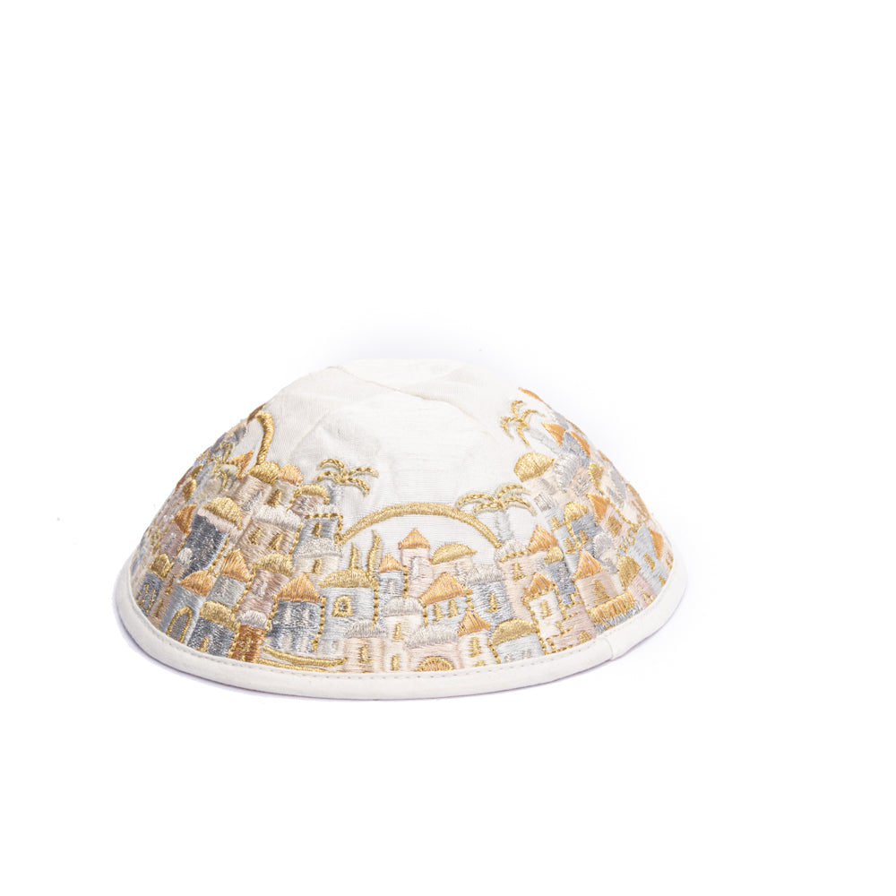 Premium Embroidered Kippah - Jerusalem Gold