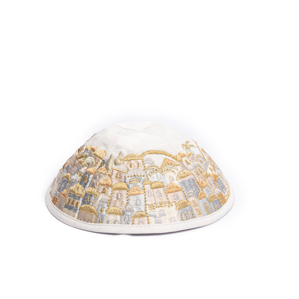Premium Embroidered Kippah - Jerusalem Gold