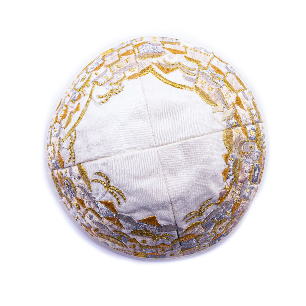 Premium Embroidered Kippah - Jerusalem Gold