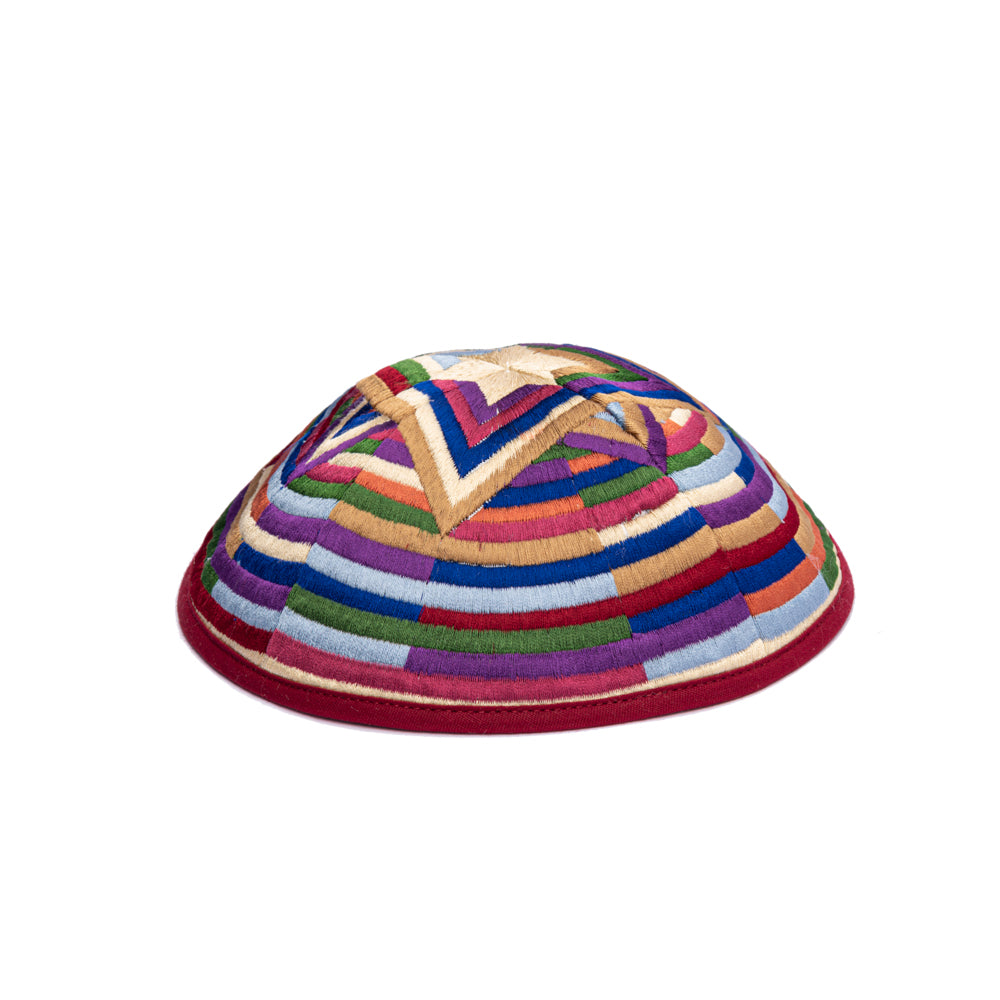 Embroidered Kippah - Mosaic Star of David - Multicolored