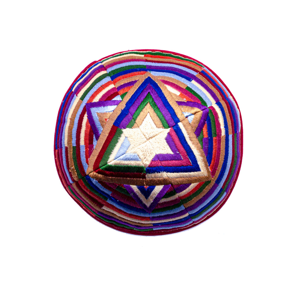 Embroidered Kippah - Mosaic Star of David - Multicolored