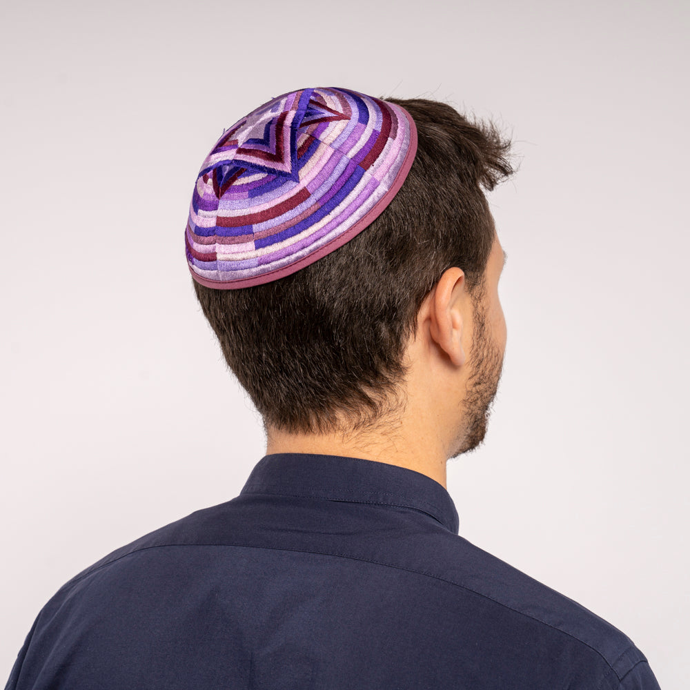Embroidered Kippah - Mosaic Star of David - Purple