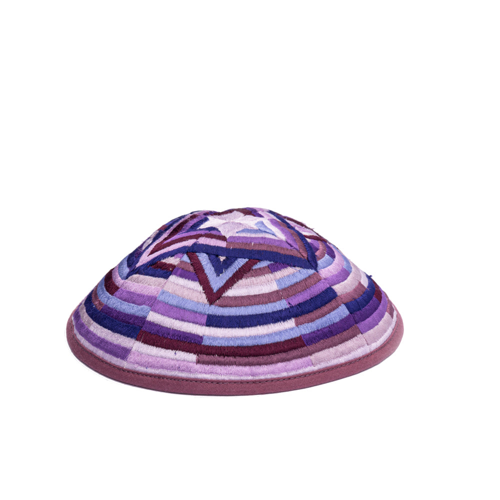 Embroidered Kippah - Mosaic Star of David - Purple