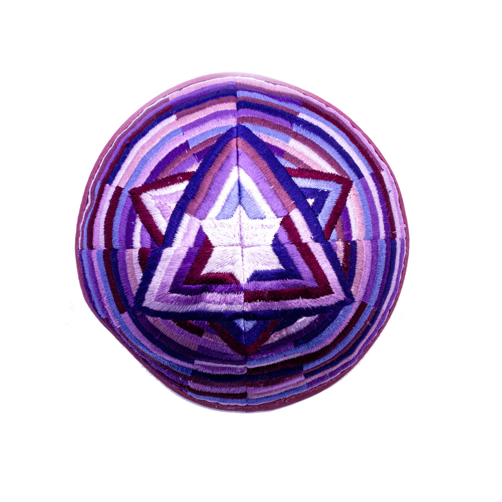 Embroidered Kippah - Mosaic Star of David - Purple
