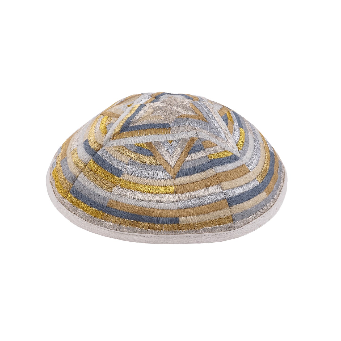 Embroidered Kippah - Mosaic Star of David Gold