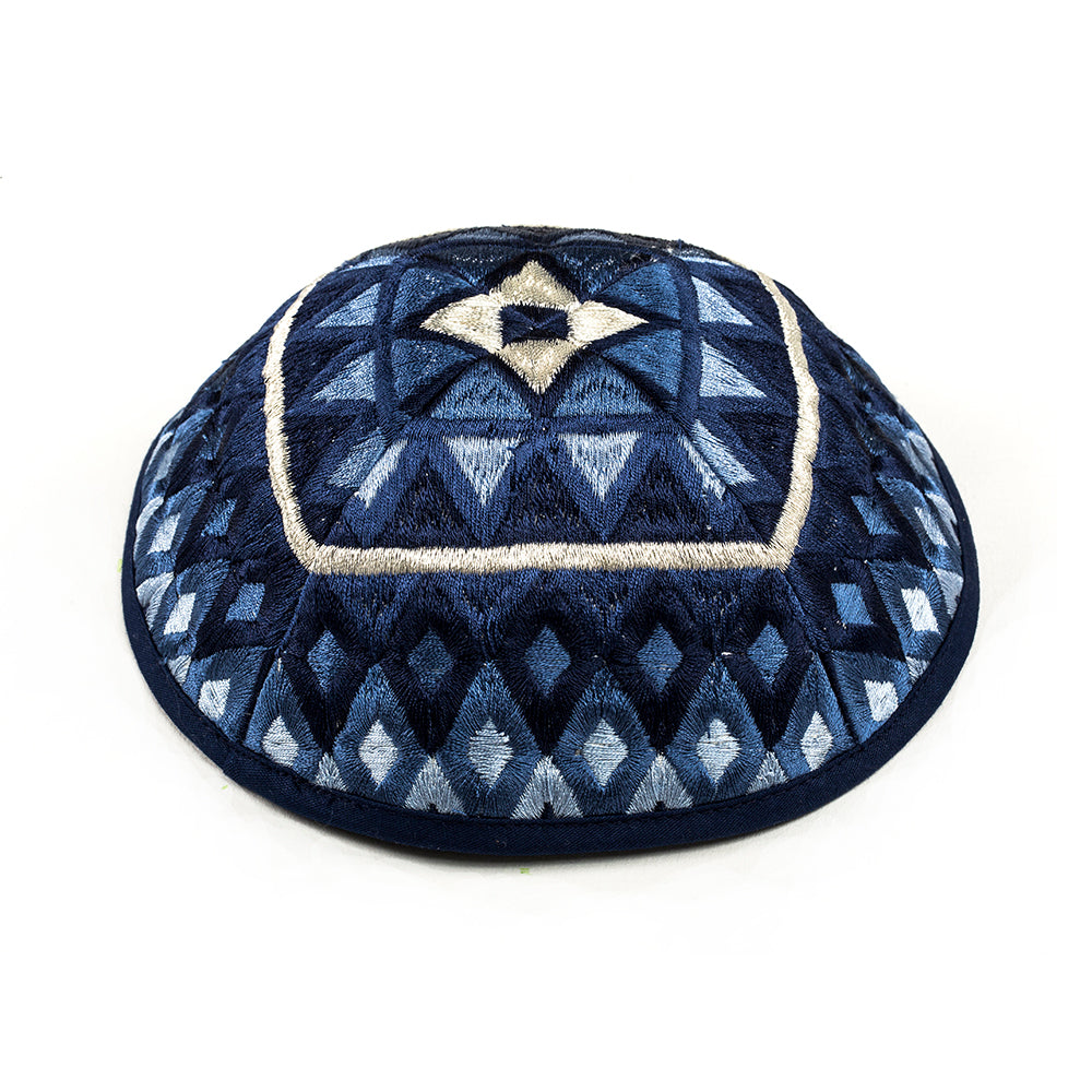 Premium Embroidered Kippah - Blue Mosaic