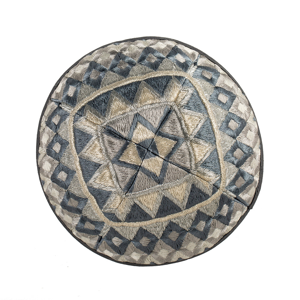 Premium Embroidered Kippah - Silver Mosaic