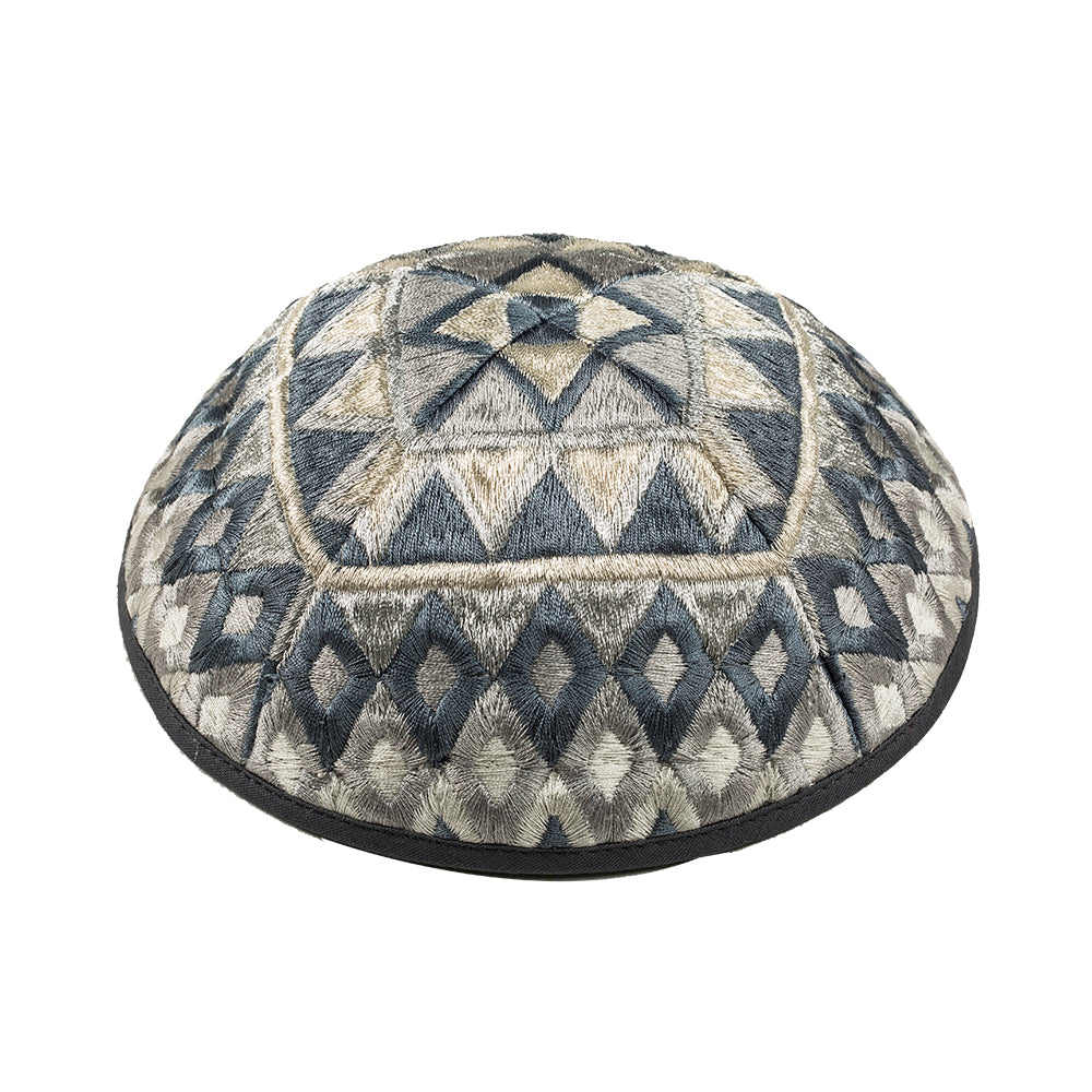 Premium Embroidered Kippah - Silver Mosaic
