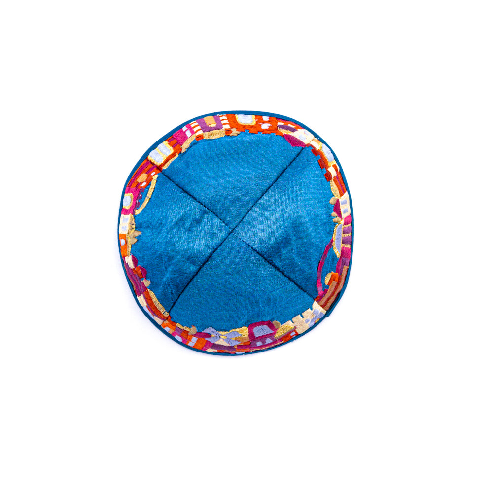 Embroidered Kippah - Jerusalem Blue