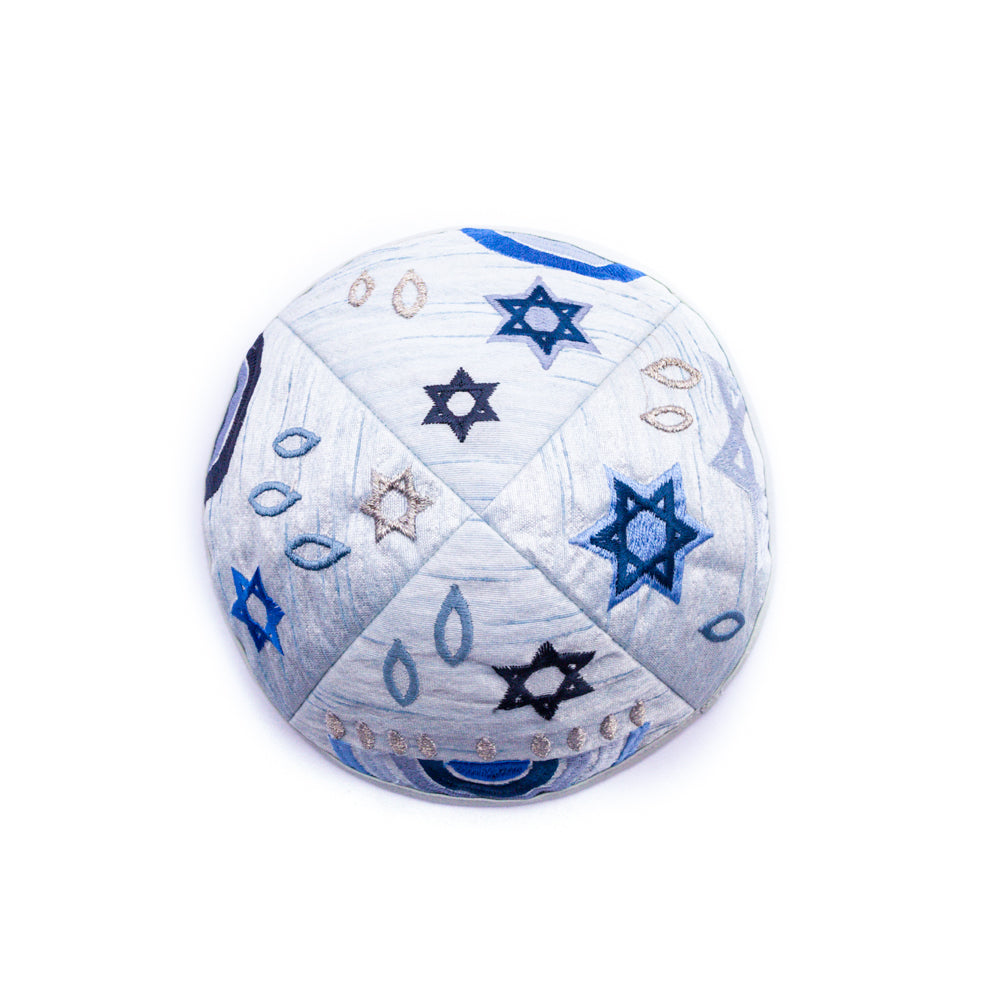 Embroidered Kippah - Hannukah Menorahs Blue