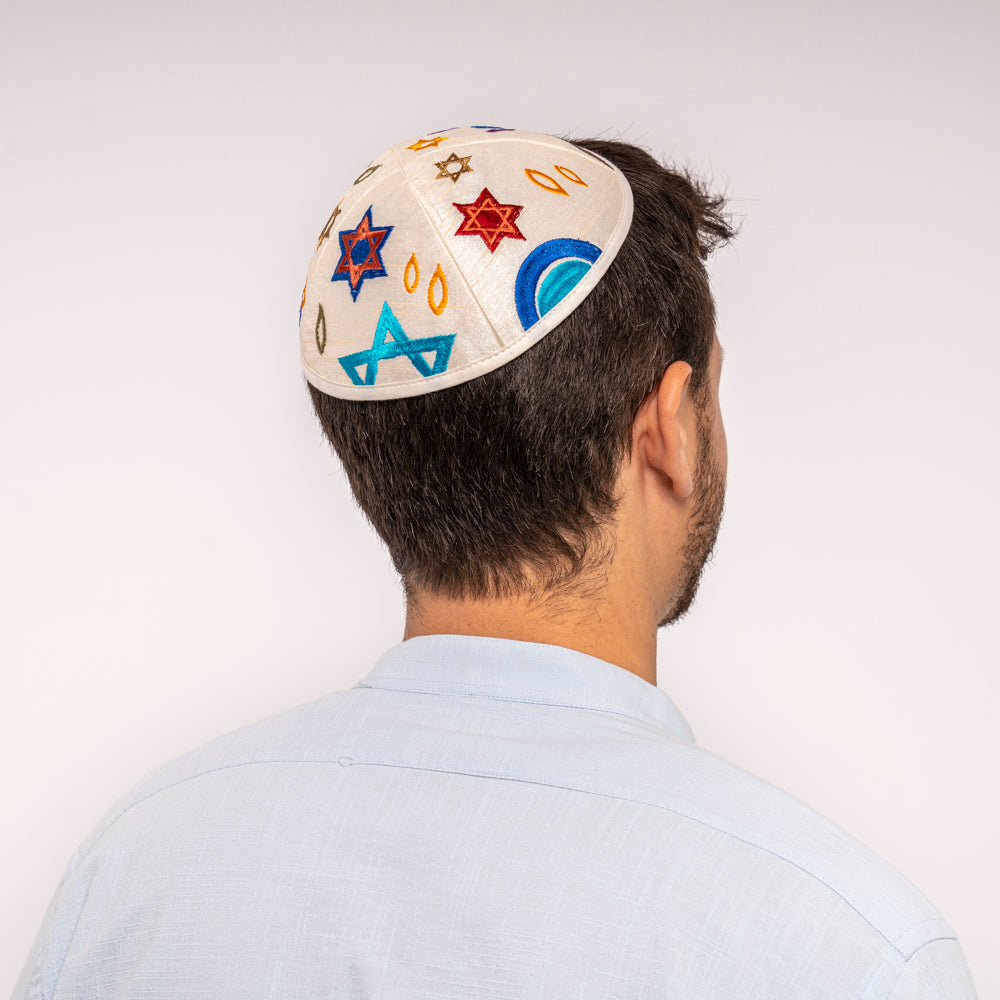 Embroidered Kippah - Hannukah Menorahs
