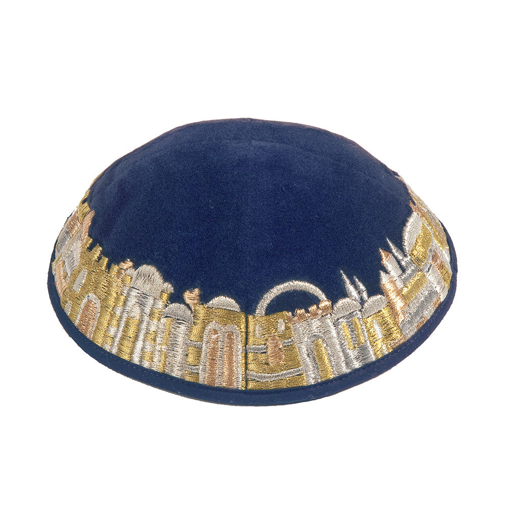 Velvet Embroidered Kippah, Gold