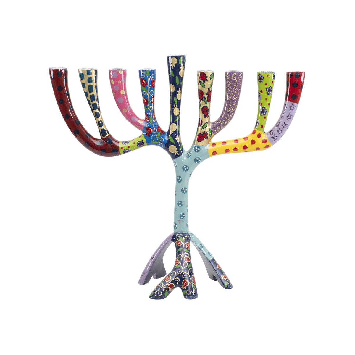 Hand Painted Metal Hanukkah Menorah, Multicolor