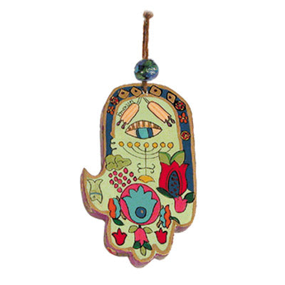 Hand Painted Wood Hamsa, Menorah, 3.5"