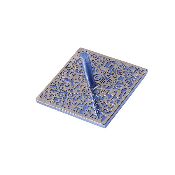 Metal Cutout Flat Dreidel, Blue and Silver