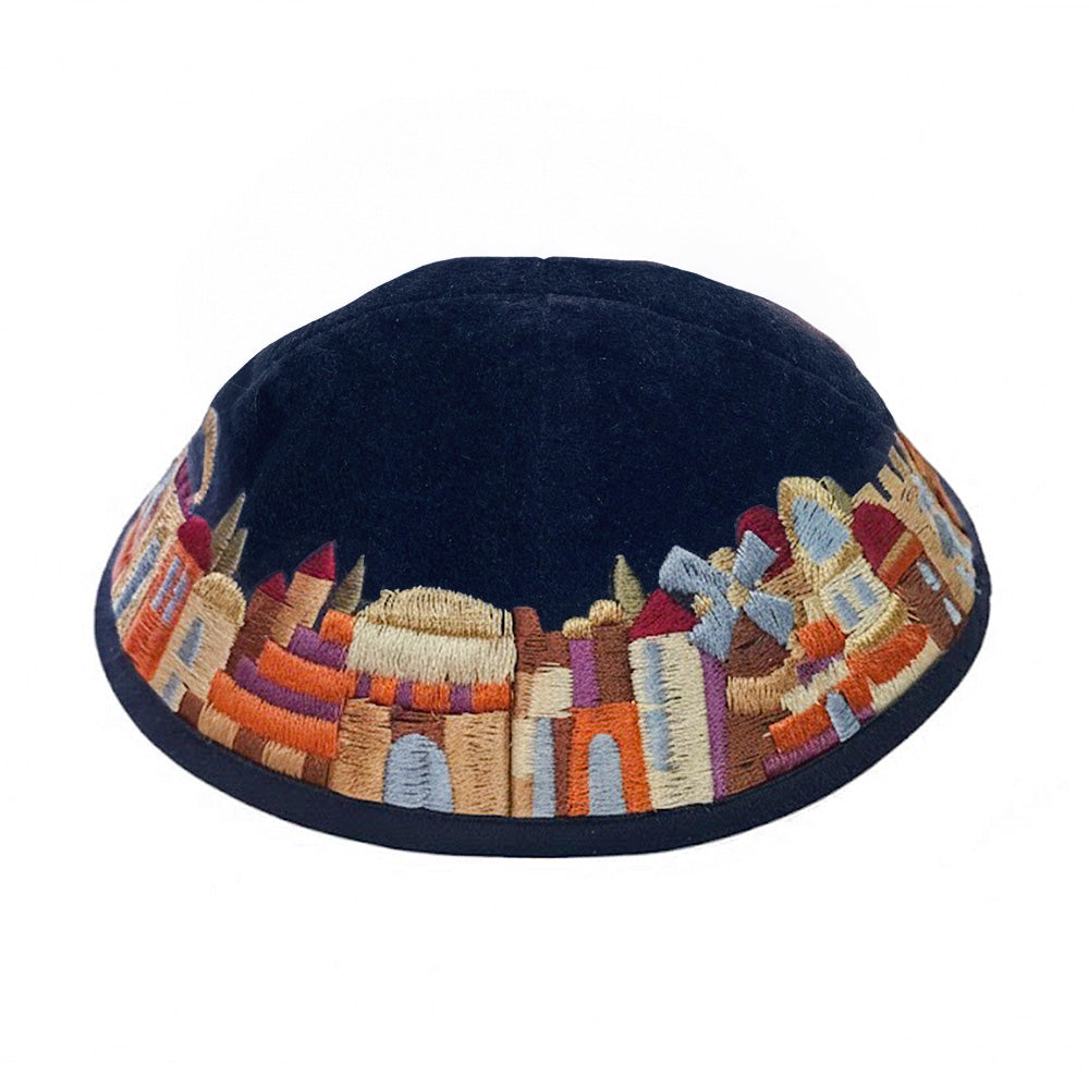 Velvet Embroidered Kippah, Multicolor