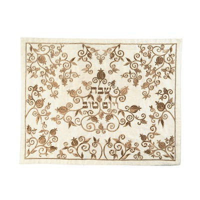 Embroidered Cotton Challah Cover, Pomegranate vines